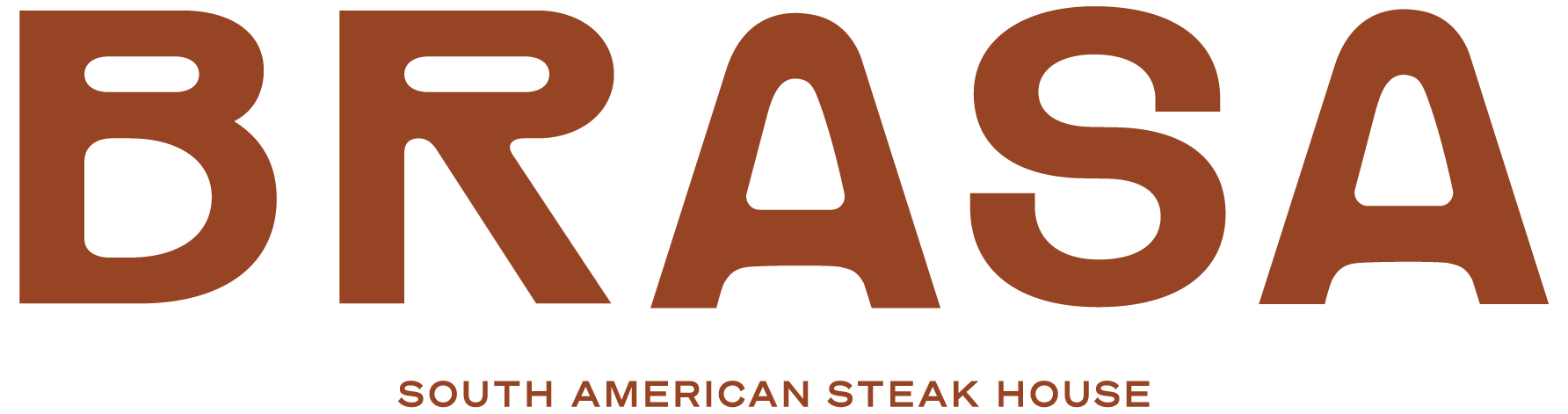 Brasa’s brown primary wordmark with South American Steak House beneath it
