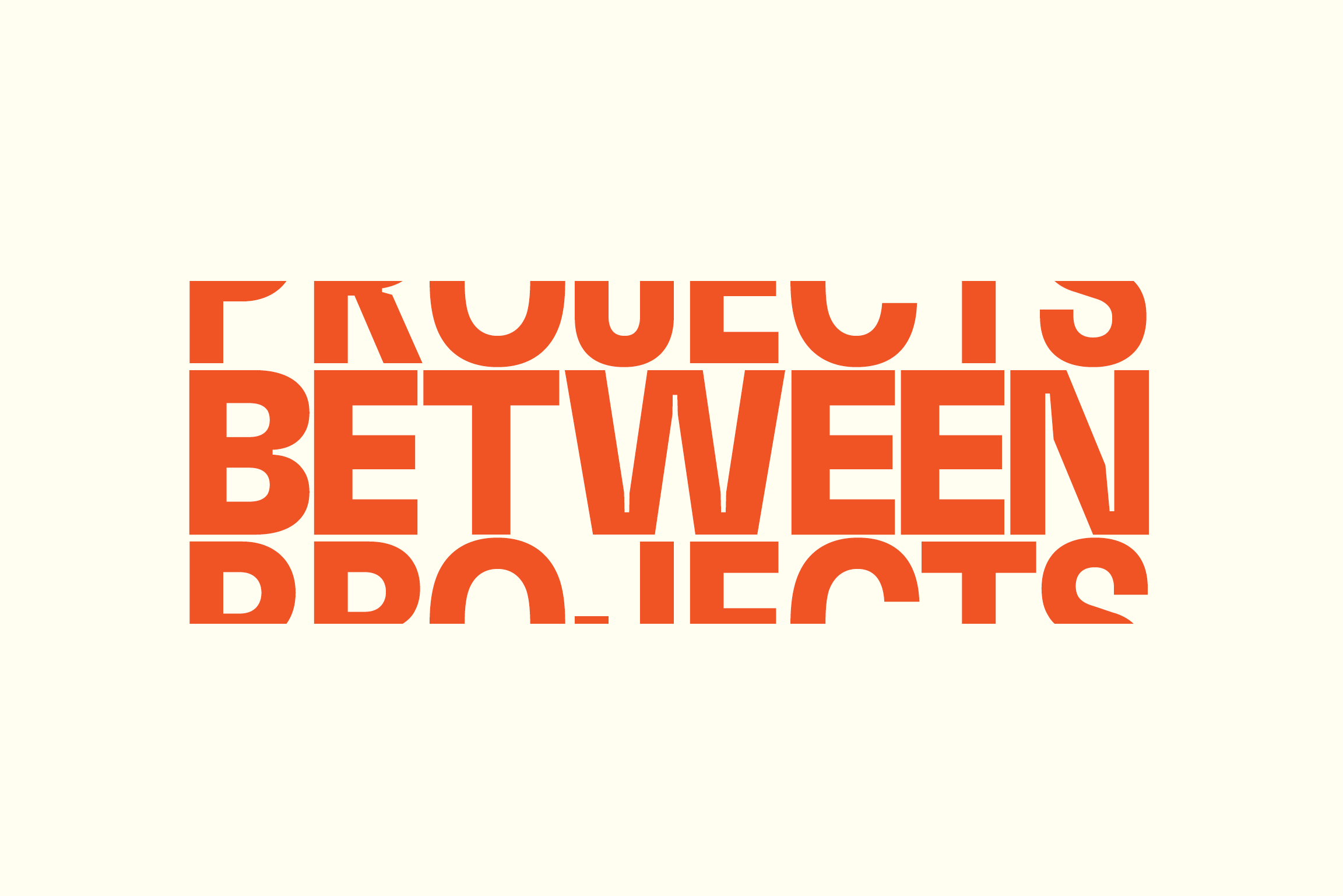 Concept Three: a tightly stacked orange Between Projects wordmark on a cream background