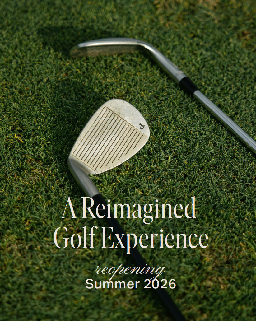 Golf clubs on grass in Pine Trace’s A Reimagined Golf Experience reopening announcement for summer 2026